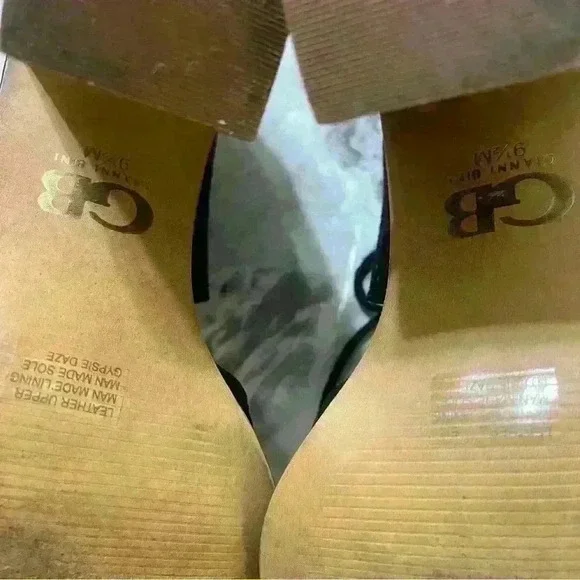 Gianni Bini Shoes Womens Size 9.5 Black Block Heel Lace Leather Peep Toe Cutout - Picture 10 of 12